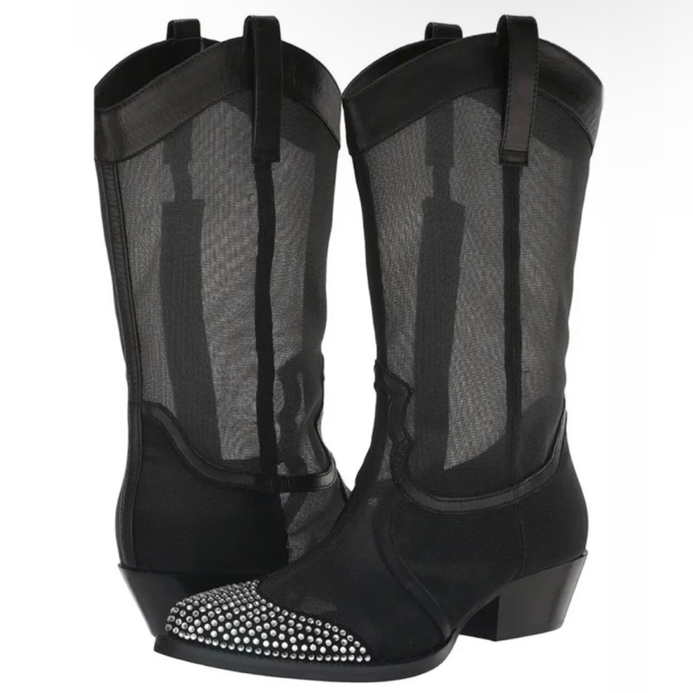 Karl Lagerfeld Lakota Boots Cowboy Mesh Jeweled Almond
Toe Western Rhinestones